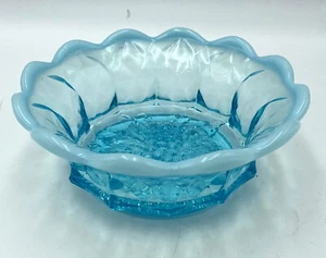 Vintage 1950s Fenton BlueOpalescent Hobnail Milk Glass Art Deco Bowl/ Dish- 6” D - Picture 1 of 14