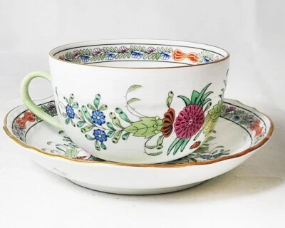 INDIAN BASKET # 1726 by Herend Flat Tea Cup & Saucer NEW NEVER USED Hungary - Image 1 of 4