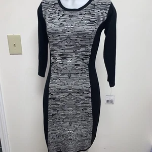 Connected 3/4 Sleeve Pencil Dress Size PM Black And Ivory - Picture 1 of 3