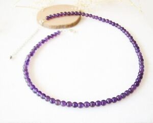Natural Purple Amethyst Smooth Round Gemstone Beads Women Handmade Necklace 18"