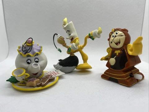 Disney Beauty and the Beast Mrs. Potts Chip Lumiere Ornaments Cogsworth Windup Cover