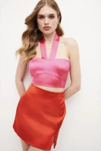 Karen Millen Hot Pink Silk Satin Halter Neck Crop Top UK8 Bralet top SOLD OUT - Picture 1 of 8
