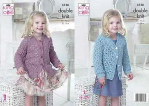 KING COLE Girls Knitting Pattern Double Knit Childs Cardigans 22-30in -5128 - Picture 1 of 3