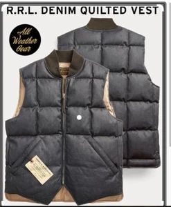 RRL Ralph Lauren gilet imbottito trapuntato rivestito denim cerato uomo XL extra large - Foto 1 di 13