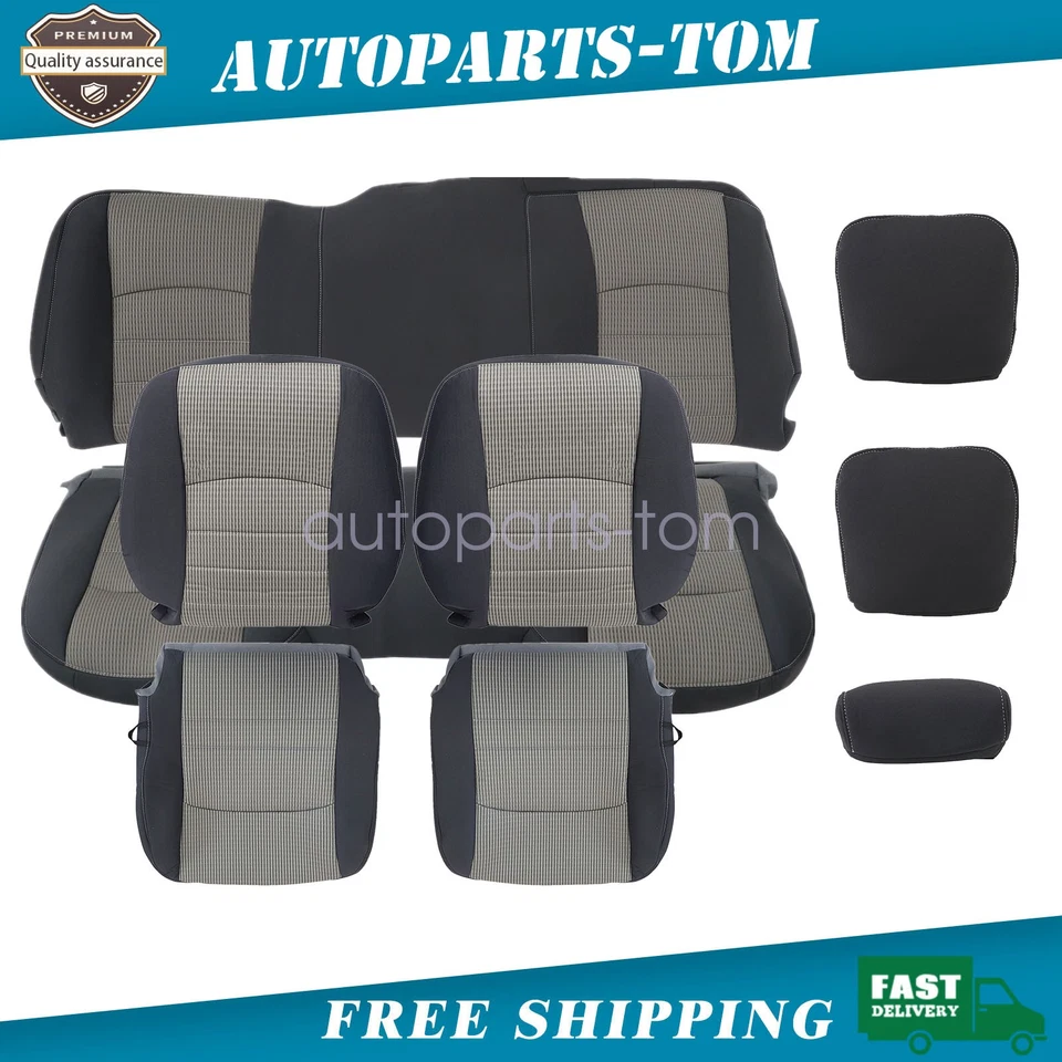 Front & Rear Bench Bottom & Top Seat Cover Gray For 2009-2012 Dodge Ram 1500 Foto 1 de 4