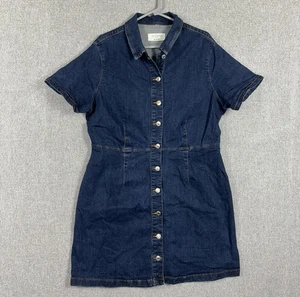 Mng Denim Dress Womens Size Large Front Button Up Violets By Mng - Picture 1 of 8