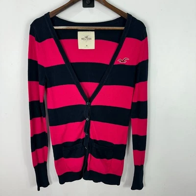 Cárdigan a Rayas Hollister Vintage Y2K Rosa y Negro Botón Mujer S Preppy Top Foto 1 de 4