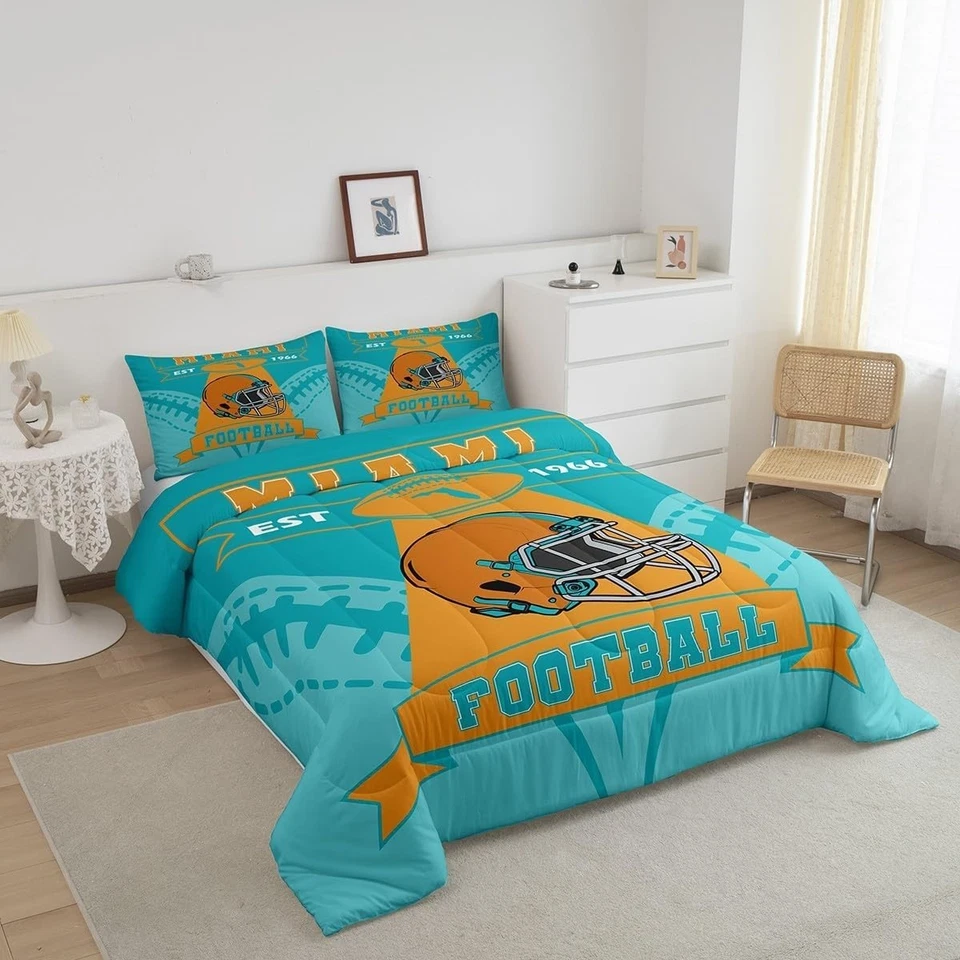 Miami Dolphins Queen Comforter Bedding Set 5 Piece Football set - Image 1 of 3