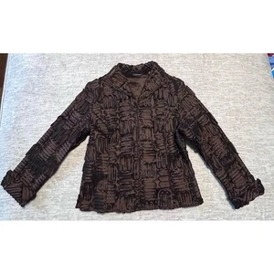 Camisa Samuel Dong Texturizada Cremallera Frontal Marrón Negra Arrugada Para Mujer Mediana - Imagen 1 de 8