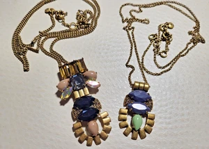 2-J. CREW NECKLACE PENDANTS-ART DECO STYLE-LONG CHAINS - Picture 1 of 11