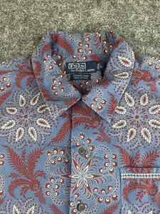 Polo Ralph Lauren Men’s Large Vintage Camp Hawaiian Shirt Floral Paisley Blue - Picture 1 of 10
