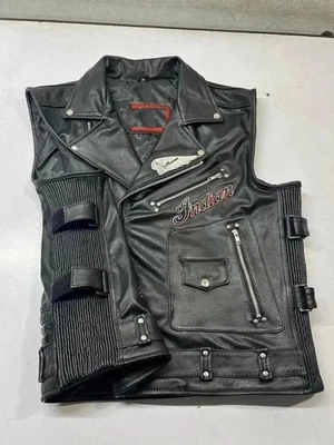 Men's Vintage Black Indian Motorcycle 1901 Leather Vest Classic Cafe Racer Biker - Image 1 of 4