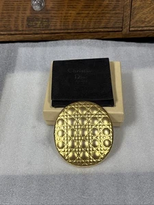 Vintage Christian Dior Compact Mirror Gold Tone 2.5" x 2.8125" Caned Quilted - Picture 1 of 14