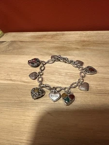 Brighton signiert silberfarben Emaille klar Kristall HERZ Bettelarmband - 9 Charms - Bild 1 von 9