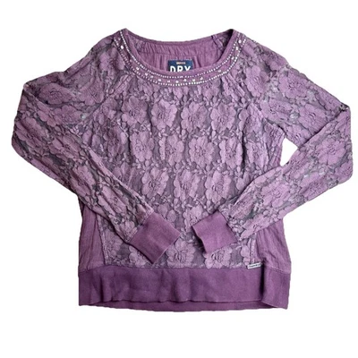 Superdry Blusa De Encaje Púrpura Con Adornos De Lentejuelas S Romántico Gótico Suave Punk Foto 1 de 4