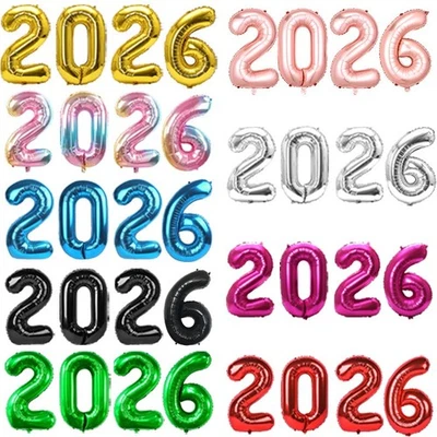 DECORATE PARTY LTD 2026 New Year Foil Balloons 16" 2026 Numbers Gold Black Happy New Year Balloon