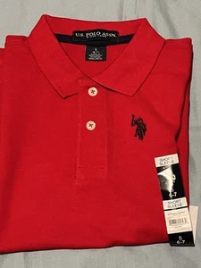 US Polo Assn kids Collared Polo Shirt White 100% Cotton Size S (6/7), Red, New - Picture 1 of 5