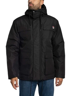 Fila Men's Liam Cargo Pockets Padded Jacket, Black - Image 1 of 4