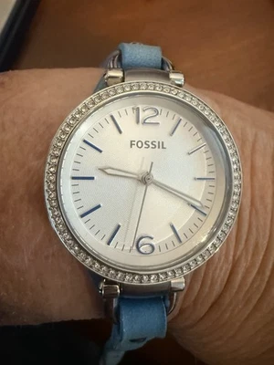 Relógio analógico Fossil Georgia feminino ES3470 casual couro azul pavê 32mm quartzo 7" - Imagem 1 de 4