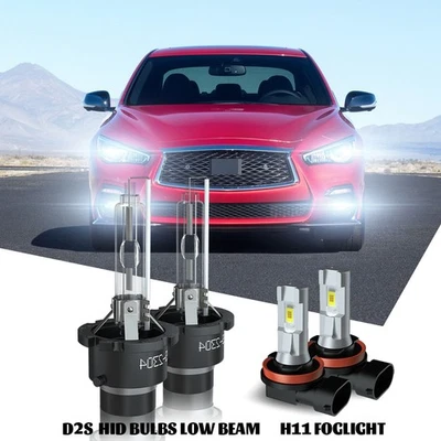 For Infiniti QX70 QX50 2014-2017 D2S HID Headlight + H11 LED Fog Light Bulbs 4x - Image 1 of 4