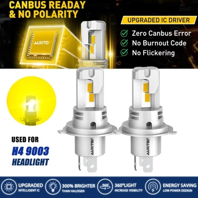 2PCS H4 9003 HB2 LED Headlight High Low Beam Bulbs Kit 3000K Golden Yellow New - Image 1 of 4