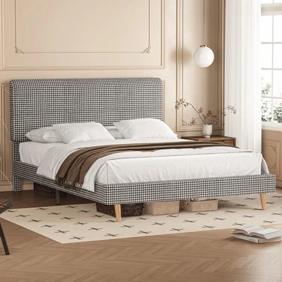 Base De Cama Queen Madera Con Cabecero Tapizada Moderno Para Cuarto En Oferta Foto 1 de 4