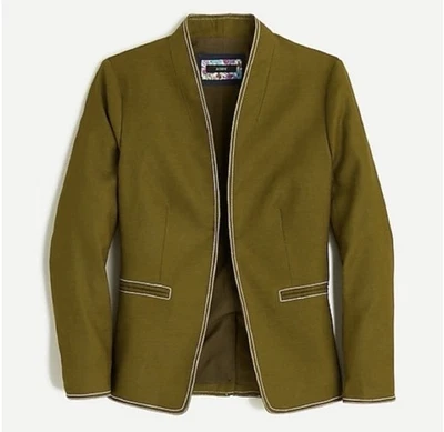 J. Crew Size 4 Going Out Blazer Jacket Olive Green Linen Blend Open Front - Image 1 of 4