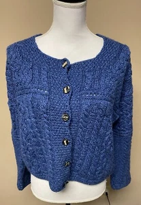 Vtg Women’s Blue Western Island Blue Wool Cardigan Sweater Size M - Picture 1 of 9