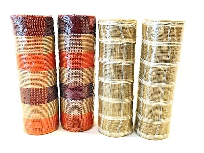 Place and Time Joanns 4 Roll Lot Deco Mesh Striped Fall Ribbon  10" x18' - Image 1 of 4