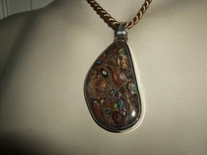 GIOIELLO COLLANA GIROCOLLO CIONDOLO PENDANT OPALE ARLECCHINO ARGENTO 925 40 CM - Foto 1 di 10