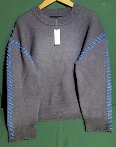 Suéter para mujer English Factory gris/azul talla M látigo puntada en contraste - Imagen 1 de 9