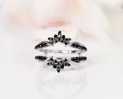 Anillo de boda envolvente potenciador diamante negro simulado de 2 quilates enchapado en oro blanco de 14 quilates Foto 1 de 4