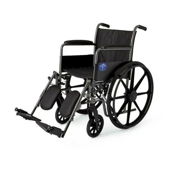 Medline Comfort Driven Wheelchair with Full-length Arms and Elevating Leg Rests, 18" Seat - Black