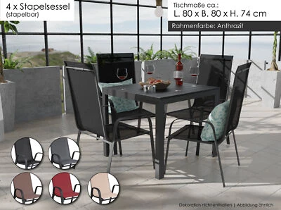Gartenmöbel Set Alu Tisch 5-tlg. 4x Stapelsessel Sitzgruppe Essgruppe Gartenset - Bild 1 von 4