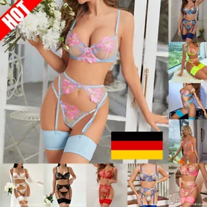 Damen Sexy Unterwäsche Set Erotische Floral Dessous BH String Straps Nachtwäsche - Bild 1 von 29