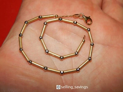 PULSERA TOBILLO BARRA BOLA CUENTAS CORTE DIAMANTE Y MATE ITALIANO ORO AMARILLO Y BLANCO 14K Foto 1 de 4