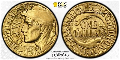 1915 S Panama-Pacific Gold Commemorative $1 PCGS AU 58 Struck Thru Reverse ERROR - Image 1 of 4