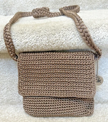 Сумочка наплечная вязаная крючком Sak коричневая идеально подходит для путешествий 6 дюймов x 6 дюймов - Изображение 1 из 4