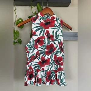 Blusa Top Zara Blanca Roja Tropical Acanalada Sin Mangas Peplum Pequeña S 2 4 NUEVA SIN ETIQUETAS - Imagen 1 de 2