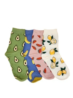 Pack de 4 preciosos calcetines con patrón de frutas - Aguacate, Sandía, Limón y Plátano Foto 1 de 4