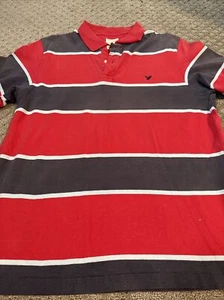 American Eagle Polo Shirt Mens Large Short Sleeve Blue Red Striped - Picture 1 of 4
