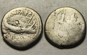 Rare Genuine ancient Roman silver coin Marc Antony denarius Galley eagle Legion - Picture 1 of 4