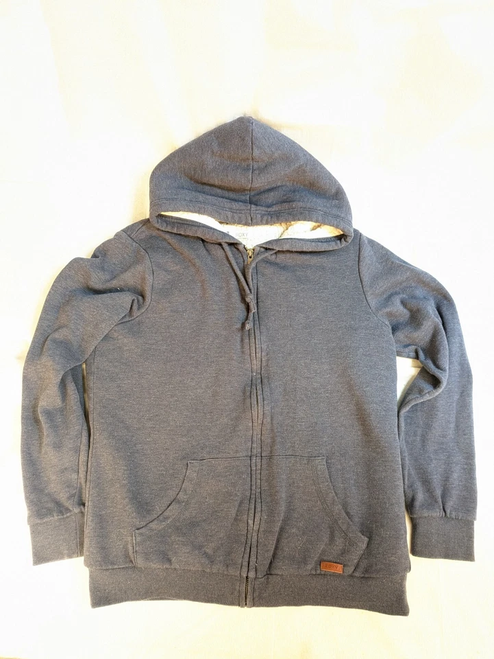 Suéter pesado Roxy para mujer mediano azul forrado de piel sintética con cremallera sudadera con capucha Foto 1 de 4