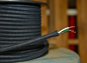 Black Cotton Cloth Covered 3-Wire Round Pulley Cord, Vintage Pendant Lights Fans - Picture 1 of 4