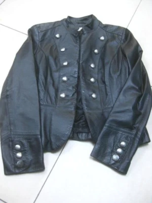 CHAQUETA MILITAR DE CUERO NEXT 12 10 Botones Negro Plata Caballería Steampunk Real Foto 1 de 4
