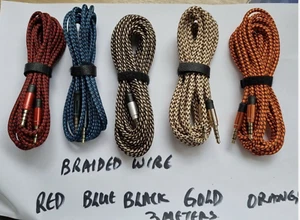 Braided-wire 3MStereo Jack toJack PlugAudio HeadphonesOrange,Gold RED BLACK NAVY - Picture 1 of 3