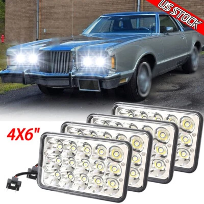 Faros LED de haz alto/bajo de 4x6"" pulgadas 4 piezas para Mercury Cougar Marquis 1977-1986 Foto 1 de 4