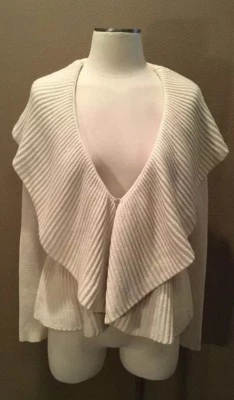 Cárdigan suéter de lujo tejido acanalado de lana y algodón marfil Diane Von Furstenberg S Foto 1 de 4