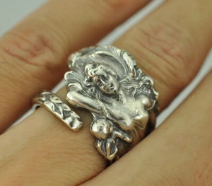 Anillo cuchara ajustable floral de plata esterlina 925 maciza diosa Venus - Imagen 1 de 6