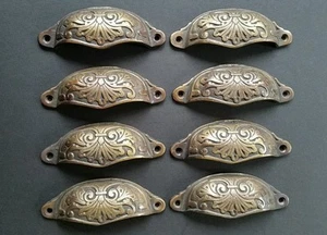 8 Apothecary Drawer Cup Bin Pull Handles 3-1/2"c. Antique Vict. Style Brass #A1 - Picture 1 of 11